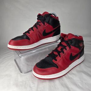 Nike Air Jordan 1 Mid Reverse Bred Black Red Shoes Size 6Y Youth 554725-660